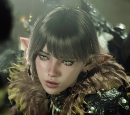 Elven Warrior: Piercing Gold Eyes and Fur-Trimmed Armor