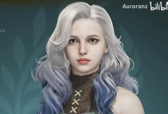 Ethereal Beauty: Silver-Blue Ombre Hair with Delicate Features